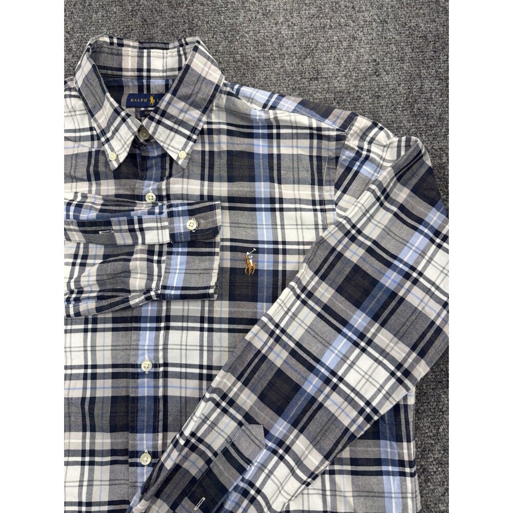 Polo Ralph Lauren Men’s M Classic Fit Plaid Button Down Shirt Blue Gray Pony